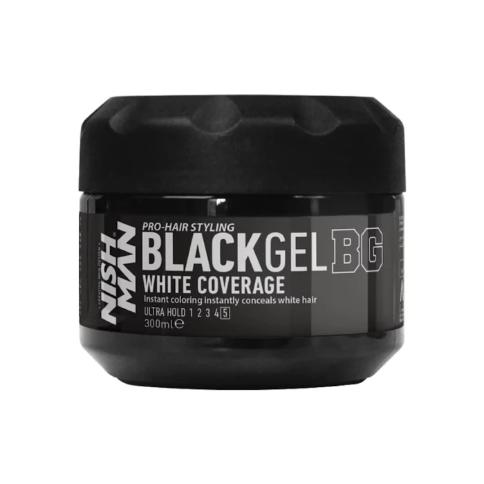 NISHMAN HAIR STYLING BLACK GEL (WHITE COVERAGE) - 300ML